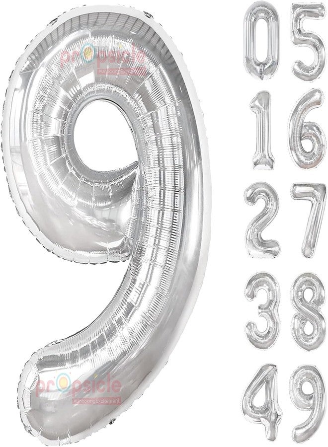 Propsicle 16 inch Birthday Foil 9 Number Helium Balloon Party Decoration Silver Pack of 1 | 9 Year No. Balloons Birthday/Anniversary | Nine Number - Image 1